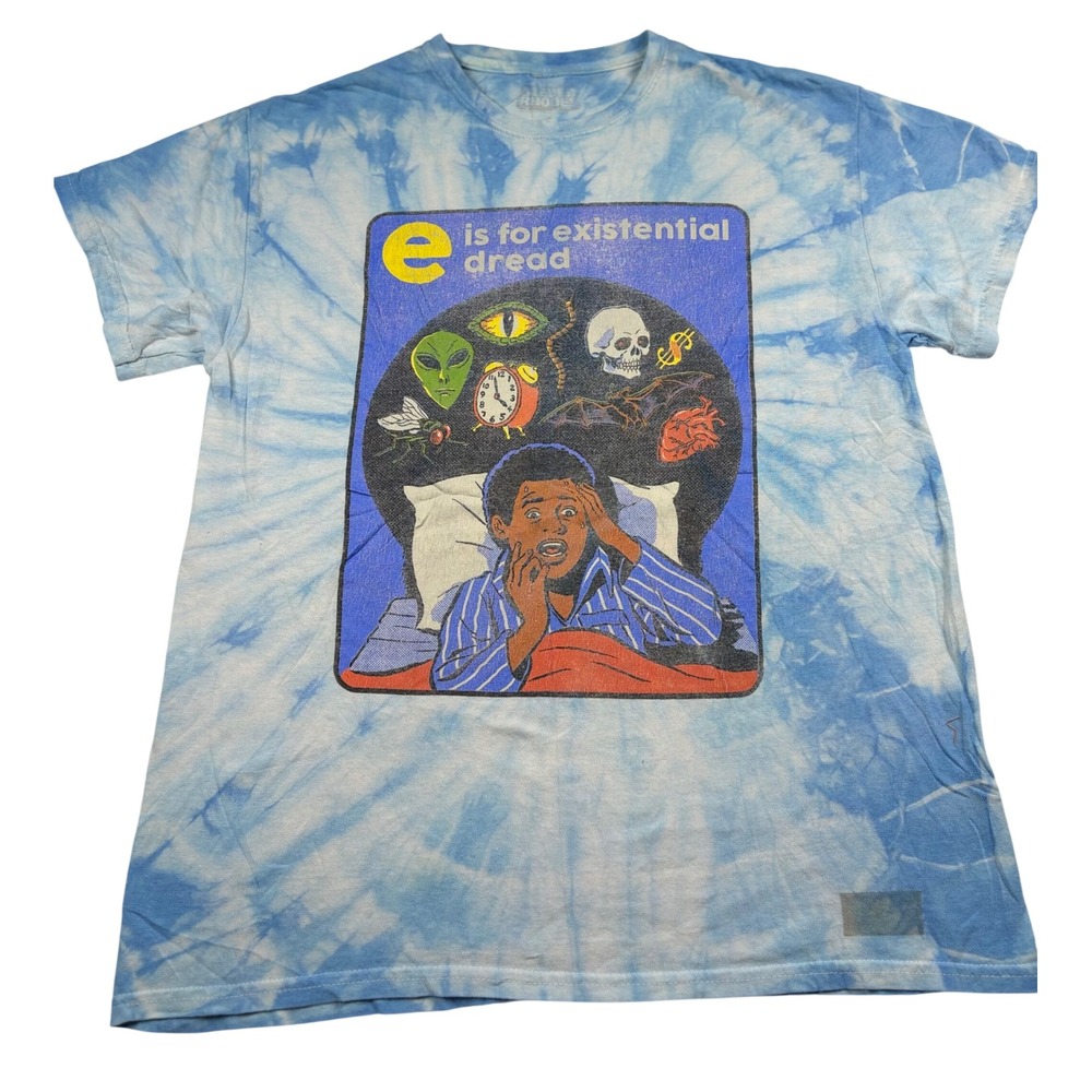 Steven Rhodes E is for Existential Dread Blue Tie Dye Graphic T-Shirt Mens M